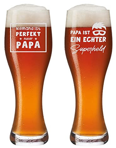 polar-effekt Leonardo - Juego de 2 Vasos de Cerveza de Trigo de 500 ml con diseño Grabado - Vaso de Cerveza para Trigo de levadura - Regalo para papá - Día del Padre