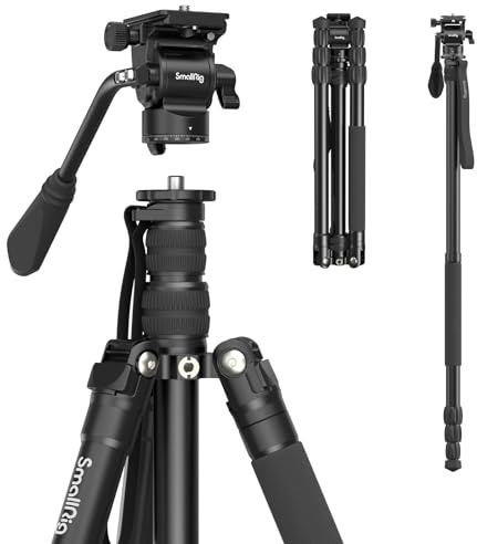 SmallRig CT180 Video Tripod, 72 Camera Tripod Monopod with Fluid Head, Aluminum Camera Tripod, 360° Panorama Fluid Head for Travel, Video, Live Streaming, Vlogging- 3760B