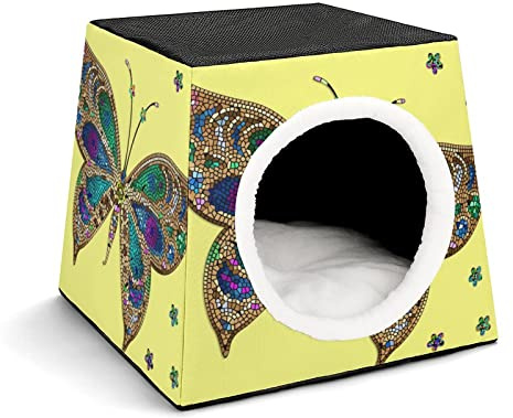 Three-Purpose Cat House Cat Bed Cat Sofa Printed Cat Cube Indoor Outdoor Kitty Shelter Vintage Butterfly