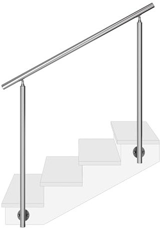Handlauf auf 2 Pfosten aus Edelstahl V2A, 1-2 m, aufgesetzte und vorgesetzte Montage (120 cm, vorgesetzt)