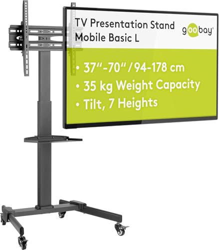 goobay TV-Rollständer 37–70 Zoll, höhenverstellbar, neigbar, VESA 400x400, bis 35 kg, Kabelmanagement – 59507