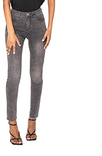 Nina Carter P076 - Pantalones vaqueros ajustados de talle alto para mujer, efecto push-up, denim elástico de aspecto usado, L delgado