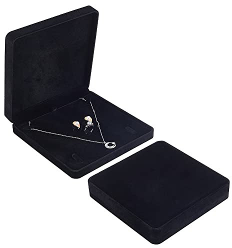FINGERINSPIRE 2 Stück Schwarz Samt Schmuckset Box Quadratisch 19x19x3.7cm Tablett Reise Schmuck Organizer Schmuck Geschenkbox Für Armband Halskette Ohrring Ring Luxus Schmuck Aufbewahrungsbox