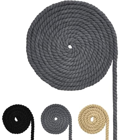 Corde en coton, corde de fil de macramé, différentes tailles de corde en coton pour travaux de bricolage, cadeaux (Gris, 6 mm (20 m))