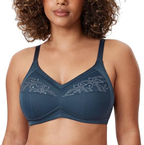 Delimira Women's Wireless Bras Cotton Mastectomy Bras with Pockets Post Surgery Full Cup Comfort Plus Size Everyday Bra Sargasso 38D