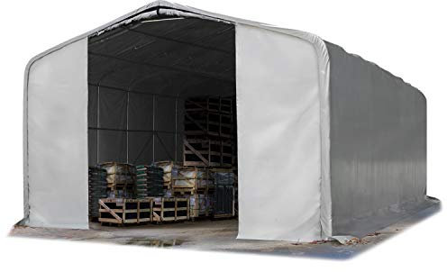 TOOLPORT Lagerzelt 8x12 m Zelthalle / 4 m Seitenhöhe reißfeste PVC Plane 850 N grau mit Statik (Erduntergrund)