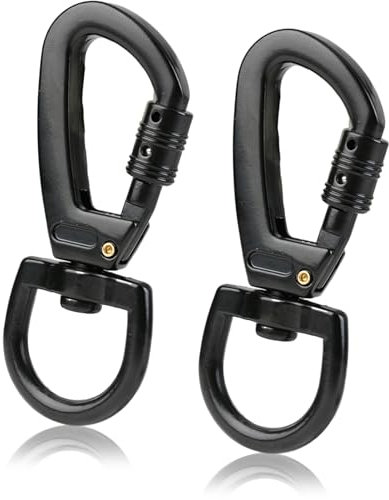 2pcs Mousqueton Laisse Chien, Mousquetons avec Articulation Pivotante en Alliage Zinc Robuste Charge Lourd Carabiner Porte Clés Clip à Ressort Déclenchement pour Collier Animaux Alpinisme (A:Noir)