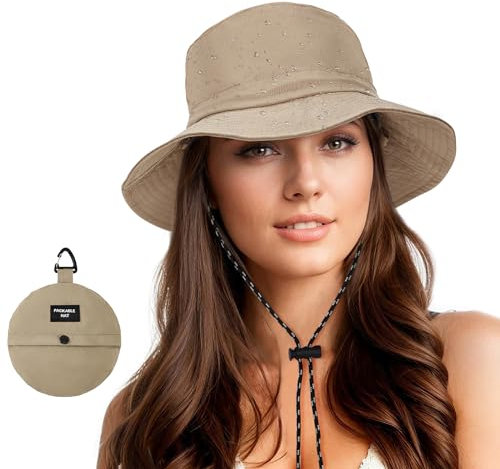 Durio Fischerhut Damen Sonnenhut Regenhut Damen Wasserdicht Herren Anglerhut Bucket Hat Faltbar Tragbar Outdoor Sommerhut Khaki