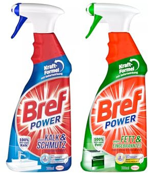 Bref Power Ausprobier SET (2er Pack), 1x gegen Kalk und Schmutz, Kalkreiniger, (750 ml) & 1x gegen Fett und Eingebranntes, Fettlöser, (750 ml)