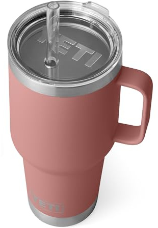 YETI Rambler Straw Mug, Stainless Steel Vacuum Insulated Mug with Stronghold Lid, Sandstone Pink, 35oz (1035ml)