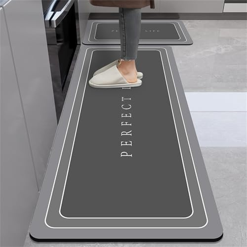 Highdi Tapis de cuisine, antidérapant, lavable, moderne, exquis, pour cuisine, tapis de cuisine, long, tapis de couloir, pour entrée de salon, salle de bains (50 x 150 cm, noir)