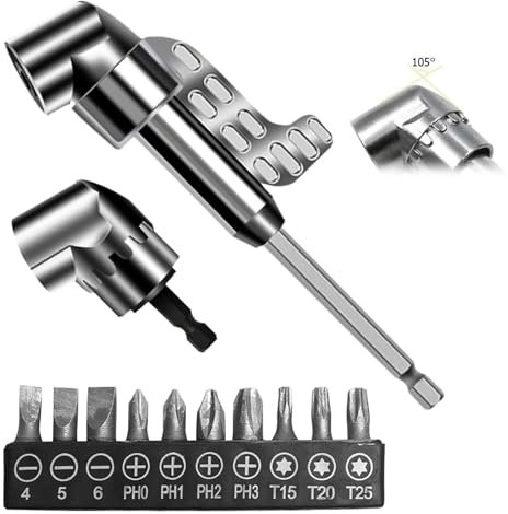 HomeDejavu 105°Winkelschrauber Vorsatz Adapter, Corner Tool Screw Hub With Bend Screwdriver Bit, 1/4-Zoll Sechskantschaft Winkelgetriebe, Für Hausarbeiten, Garage, Bauarbeiter (Lang + Kurz)