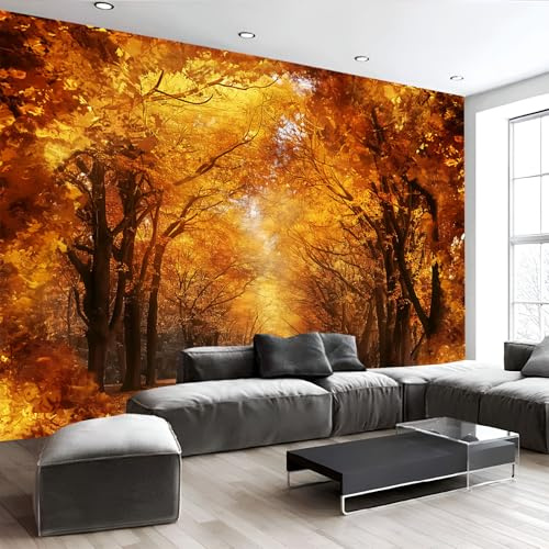 MIATCENRT Fotomurales 250Anx175Al Cm Tejido Tela De Seda Papel Tapiz Fotográfico, Decorativos Otoño Árboles Fondo De Moderna Decoración De Pared Sala, Paisaje Natural. Papel Pintado Panorámico
