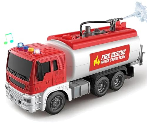 LioMaxi Escala 1:16 Camión de Bomberos Juguete para Niños, Coche de Inercia de Inercia, Luces y Sonidos, con Pulverizador de Agua, Rojo (tanque de agua)