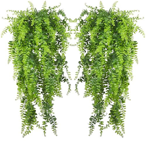 XcnPer 2 Pcs Hanging Plant, Realistic Artificial Hanging Plants, False Fern Plants for Indoor&Outdoor, Suitable for Bathroom, Balcony, Living Room, Courtyard, and Farmhouse Decoration