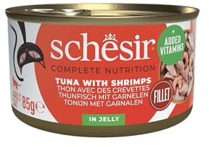 Schesir, Thon avec crevettes en gelée, Nourriture Humide pour Chats, en Conserve, 100% Naturel, avec des vitamines supplémentaires, 12 x 85 g