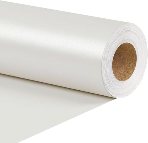 BIOBROWN Papier cadeau rouleau 43 cm x 10 m Papier cadeau brillant en perle monochrome idéal pour fêtes, mariage, Saint-Valentin, anniversaire et baptême blanc