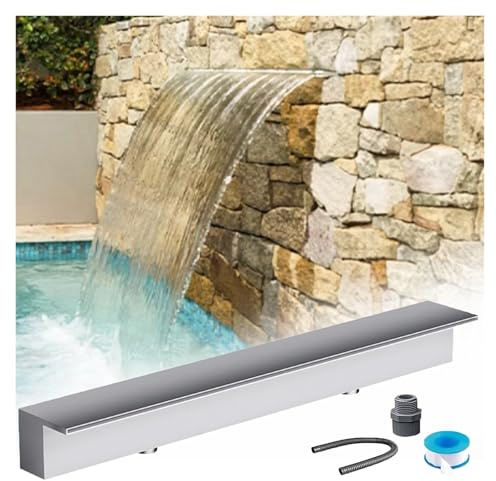 Kit de desbordamiento de cascada de acero inoxidable personalizado para piscinas y estanques de jardín, moderno, 90 cm, para pared, elegante fuente de agua para espacios al aire libre (plateado)
