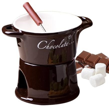 Genérico Fondue De Cerámica para Derretir Chocolate - Copas Fondue Decorativas con Tenedor | Horno para Derretir Quesos De Olla para Reuniones Familiares Y Fiestas