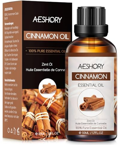AESHORY Kanel Eterisk Olja 50ML, Naturliga Kanelolja Aromaterapioljor, Premium Aroma Diffusorolja Aromaterapi Doftolja för Diffusor, Hudvård, Hårvård, Avslappning, Massage, Bad