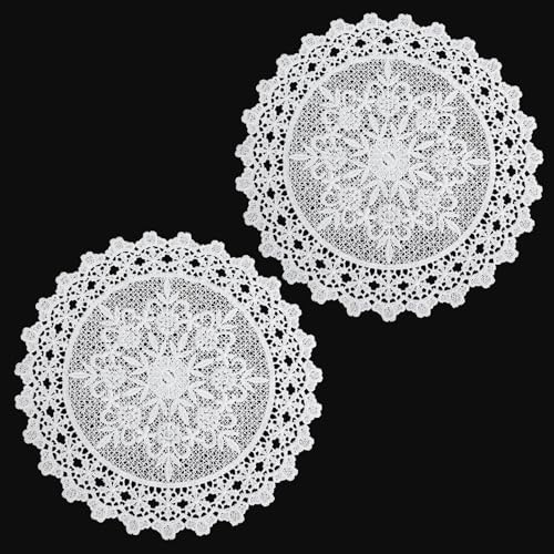 2 Pcs Vintage Crochet Doilies 10 Inch Round White Lace Doilies for Tables