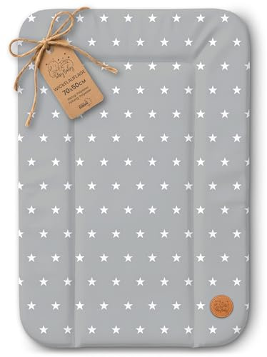 Skötbädd avtvättbar och vattentät 70x50 cm - skötmatta för skötbord, skötunderlag, skötbyrå eller tvättmaskin Oeko-Tex 70 x 50 Stjärnor och grå