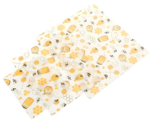 CIYODO Lot de 3 Chiffons D'emballage Alimentaire la Cire D'abeille Réutilisables, Motif Miel, Tissu Naturel et Solide, Emballage Écologique pour Conservation Frais, Fruits, Légumes