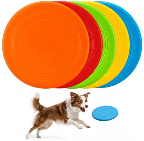 StaZamor Lot de 5 disques Volants Souples et flottants pour Dressage de Chiots, Jouets interactifs d'extérieur pour Chiens Petite et Moyenne Taille avec des Couleurs Vives (Orange, Rouge, Vert, Jaune