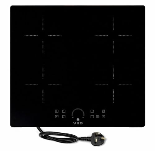 VIIB Induction Hob 60cm, 4 Zone Electric Cooktop, 2800W Built-In Hob with Plug, Touch Control, Booster Function, Child Lock, Timer, Auto Shut-Off, Black Glass