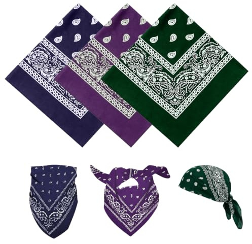 3 Pcs Bandana Multifunctional Paisley Hair Wrap Unisex Headwear Bandana Headband for Women Men Cowboy Accessories