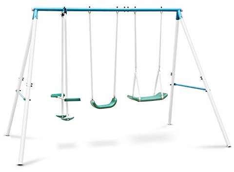 OneConcept Olav - balançoire Enfant d'exterieur - Cordes Solides, sièges Plastique résistant (pour Enfants de 3 à 8 Ans, Poids Total supporté jusqu'à 120kg, résiste aux intempéries) - Bleu