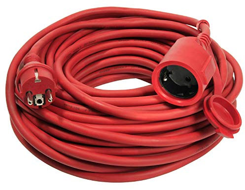 as - Schwabe alargador de Cables 5 m H05RR-F 3G1,5 - Cable de extensión 230 V / 16 A / 3.500 W - con Tapa de protección - Resistente al Polvo y a Las Salpicaduras IP44 - Rojo, 60205
