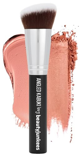 Beauty Junkees Angled Blush Brush for Cream, Liquid, Powder Makeup, Dense Synthetic Bristles to Stipple and Blend for Buildable Pigmented Color