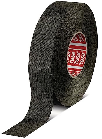 Tesa 51036 19mm*25m Flag-Resistant PET Cloth Automotive Harnesses Tape for Automotive Engine, Protect Against High Temperature, Abrasion, Chemical & Fluid, 1 Roll