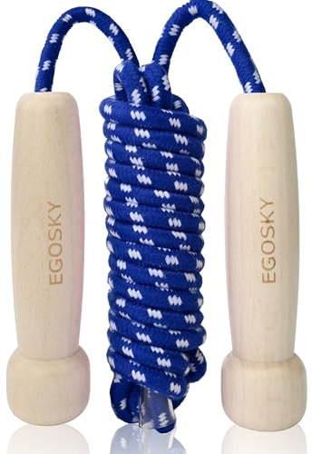 Jump Rope for Women Men Kids, EGOSKY Adjustable Wooden Handle Skipping Rope for Adult Boys Girls Fitness Exercise Outdoor Activity (Blue)