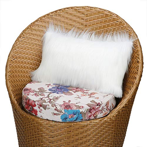 RAJRANG White Faux Fur Throw Pillow Cover Luxury Decorative Shaggy Furry Fluffy Lumbar Cushion Case for Sofa Chair Couch Bedroom Car Home Decor - 12x20 Inches