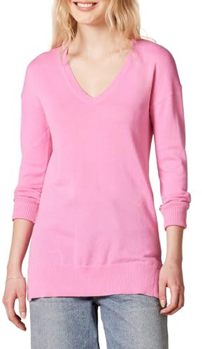 Amazon Essentials Damen Leichter Tunika-Pullover Mit Langen Ärmeln Und V-Ausschnitt (Erhältlich In Übergröße), Rosa, M