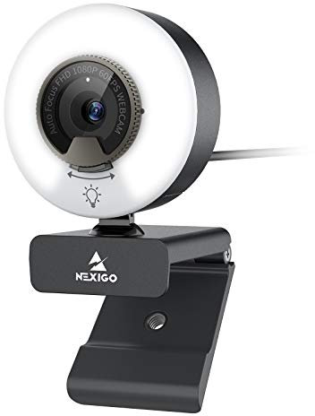 NexiGo N960E Webcam AutoFocus de 60FPS con Luz de Anillo y Cubierta de Privacidad, 1080P Cámara Web, Micrófonos Estéreo Duales, para Zoom, Skype, Teams