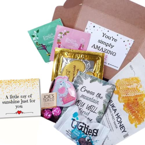 Little Box of Sunshine 10 Item Gift for Her, Hug in a Box - Care Package for Her - Tea, Face Mask & Nail File Pamper Box | Letterbox Gifts with Coffee, Notepad and Face Mask Gifts for Women (Gold)