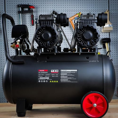 TEH TAC50L Air Compressor, 50L Oil-Free, Low-Noise, 4HP 3000W, 8 Bar 116 PSI, 420 L/min, 100% Copper Motor