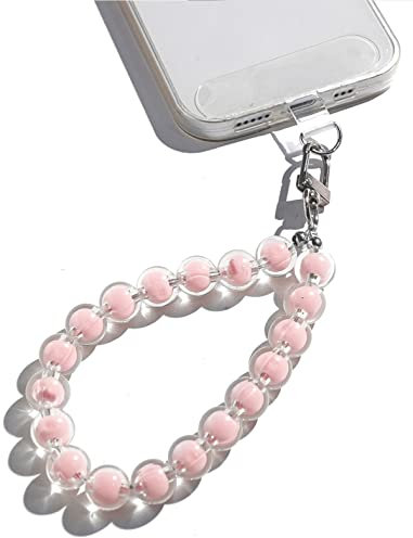 AMAYO - Handykette Universal, Handyanhänger, Handy Perlen Schlüsselband, Handschlaufe, Handygurt, Armband, Handyband, kompatibel mit jedem Handy, Smartphone und Handy Hülle (Pink Perlen)