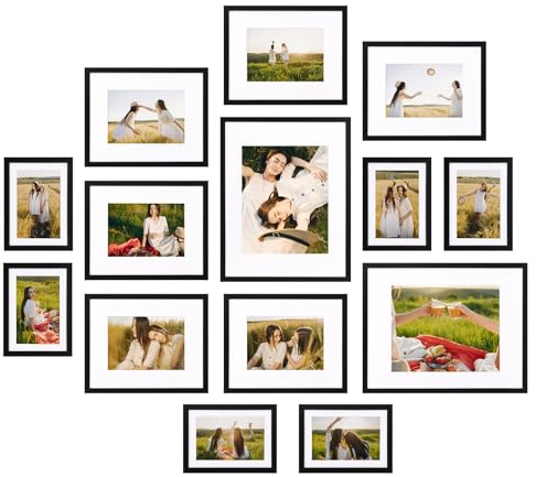 Giftgarden Confezione da 14 cornici nere con passepartout per foto di varie dimensioni, set di cornici opache assortite, tra cui due 28 x 35 cm, sei 20 x 25 cm, sei 12 x 18 cm, 6 cornici da galleria