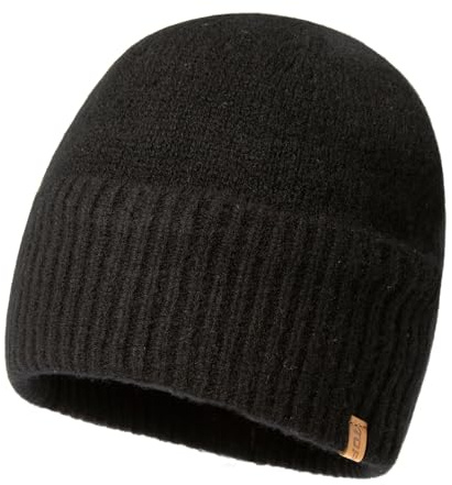 TOP-EX PolarWool™ Bonnet de pêcheur chalutier 100% laine mérinos, unisexe, doublé de polaire, bonnet d'hiver thermique, bonnet chaud en laine pour la course à pied, le golf, 56-65 cm, Noir , M/L