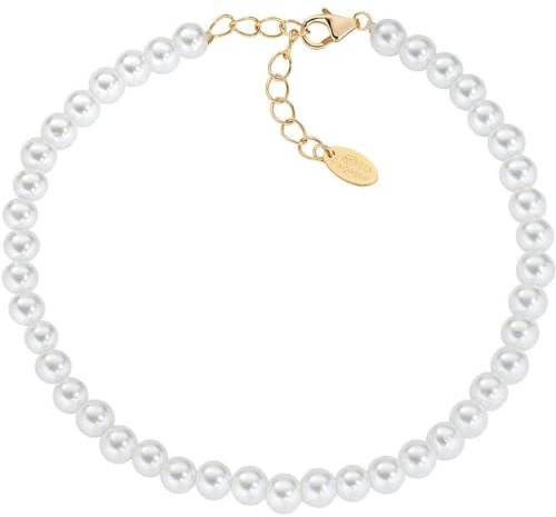 Amen Bracciale da Donna Collezione Perle. Gioiello in Argento 925 con placcatura Oro e Perle Swarovski. Lunghezza: 16+3 cm. La referenza è: BRPE40SWGB16.