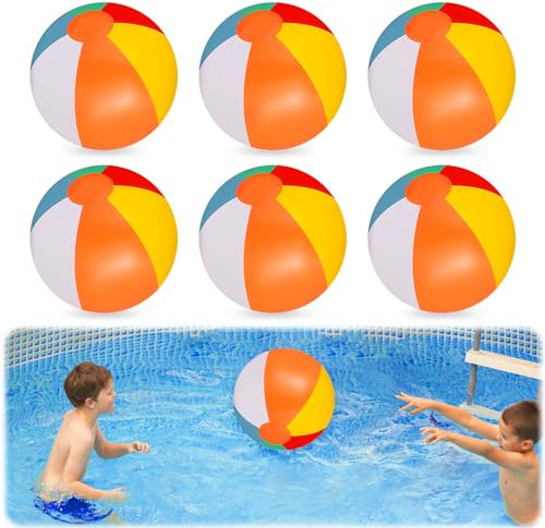mizikuu 6 Pezzi Palloni da Spiaggia Gonfiabili, 25cm Pallanuoto Colore Piscina Bambini Durevole Pallone ad Acqua Palline Palla Elastina per Attività Estive All'aperto Giochi Festa D'estate Regali