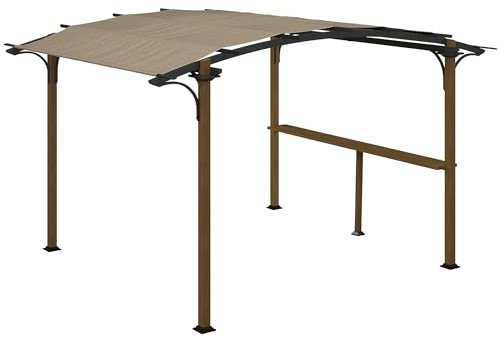 Outsunny Pergola tonnelle de Jardin avec comptoir Toit en Forme d'arche Protection UV - Cadre en Aluminium et Acier - dim. 406L x 260l x 239H cm