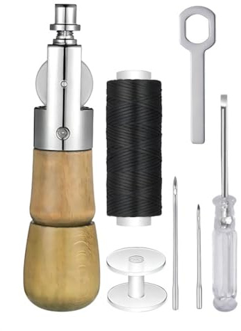 Loufy Kit d'alêne de couture automatique avec 2 aiguilles de rechange et poignée en bois pour le travail du bois