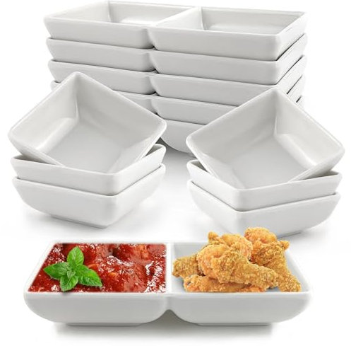 GZqiancang 12 Stk Dipschalen, Quadratisch Dipschalen Set für Snack, Sushi, Sojasauce Saucen, Gewürzen, Beilagen und Frucht(Einzelzelle/Doppeltes Gitter)
