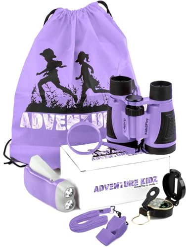 Adventure Kidz Outdoor Exploration Kit, Children’s Binoculars, Flashlight, Compass, Fox Whistle, Magnifying Glass, Backpack. Great Gift Set for STEM, Pretend Play, Ages 3+