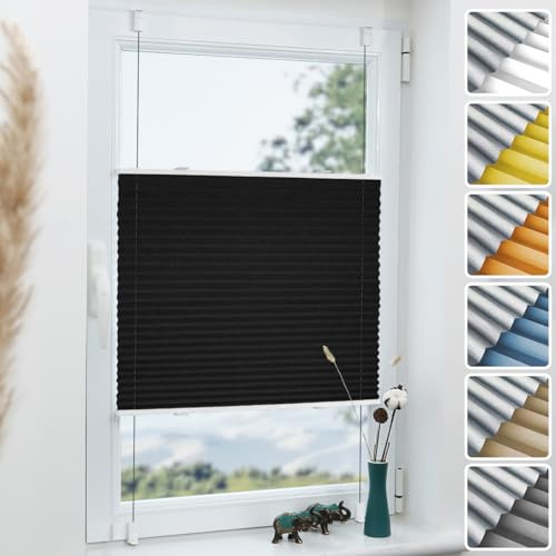 Grandekor Plissee ohne Bohren Verdunkelung Schwarz 70x100cm(BxH), Klemmfix Verdunklungsplissee für Fenster Tür, Thermo Plissees Verdunklung Blickdicht für Schlafzimmer, Wohnzimmer, Büro